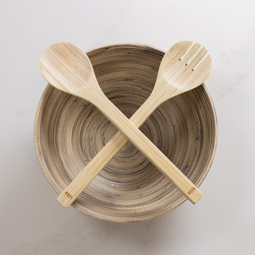 Lexa Bamboo Salad Utensil Set, 12 Inch, Natural Bamboo