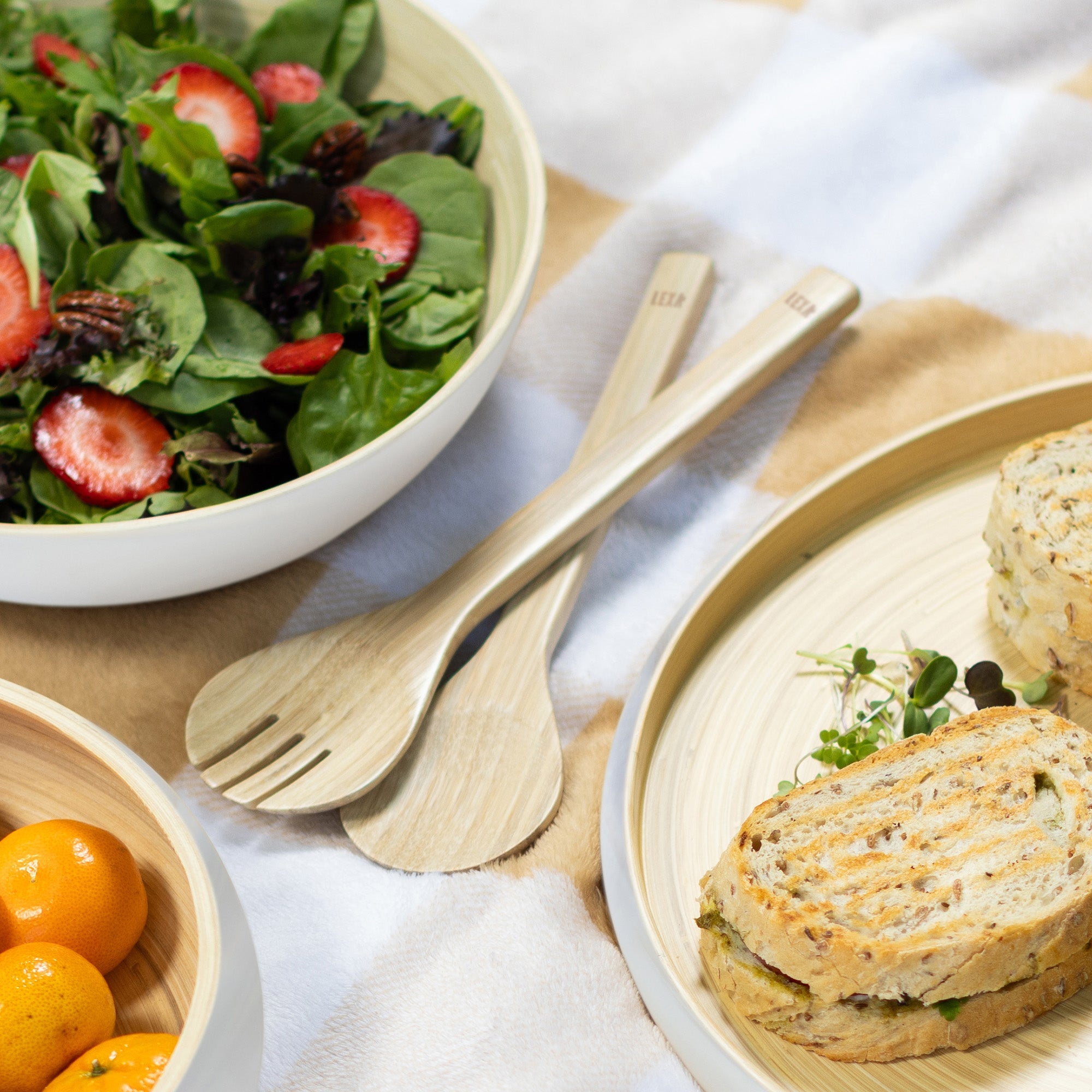 Lexa Bamboo Salad Utensil Set, 12 Inch, Natural Bamboo