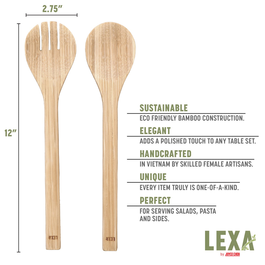 Lexa Bamboo Salad Utensil Set, 12 Inch, Natural Bamboo