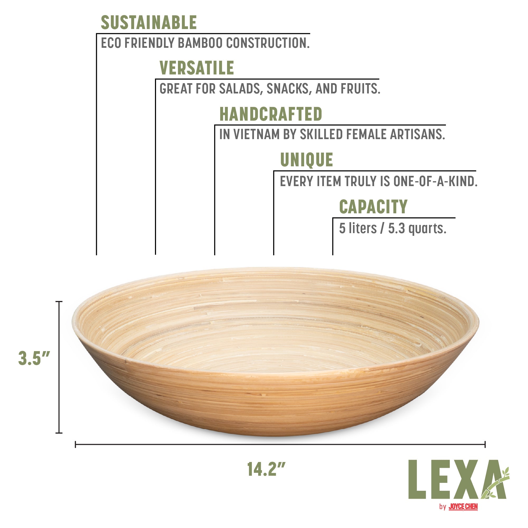 Lexa Bamboo Salad Bowl, 14 Inch