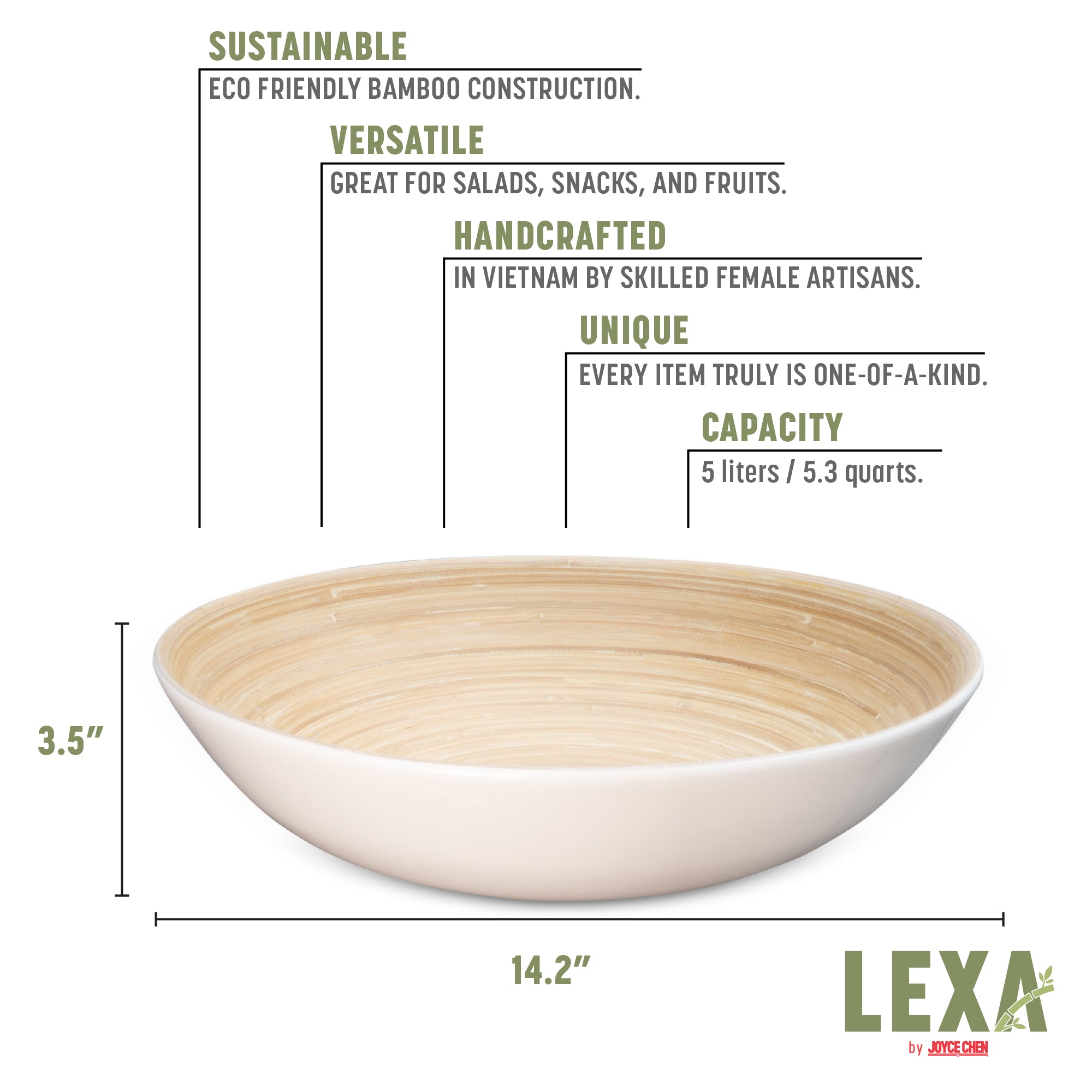 Lexa Bamboo Salad Bowl, 14 Inch