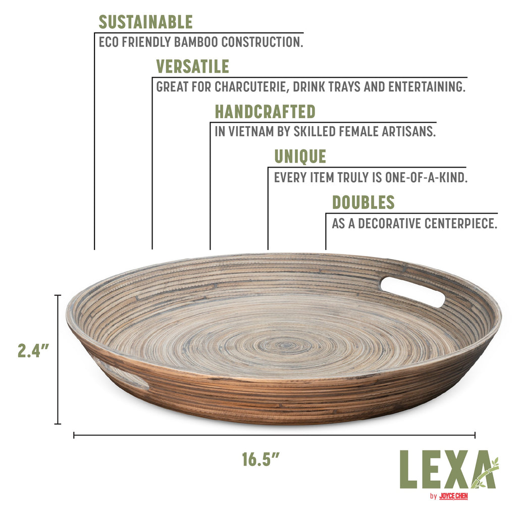 Lexa Bamboo Serving Tray w/ Handles, 16 Inch