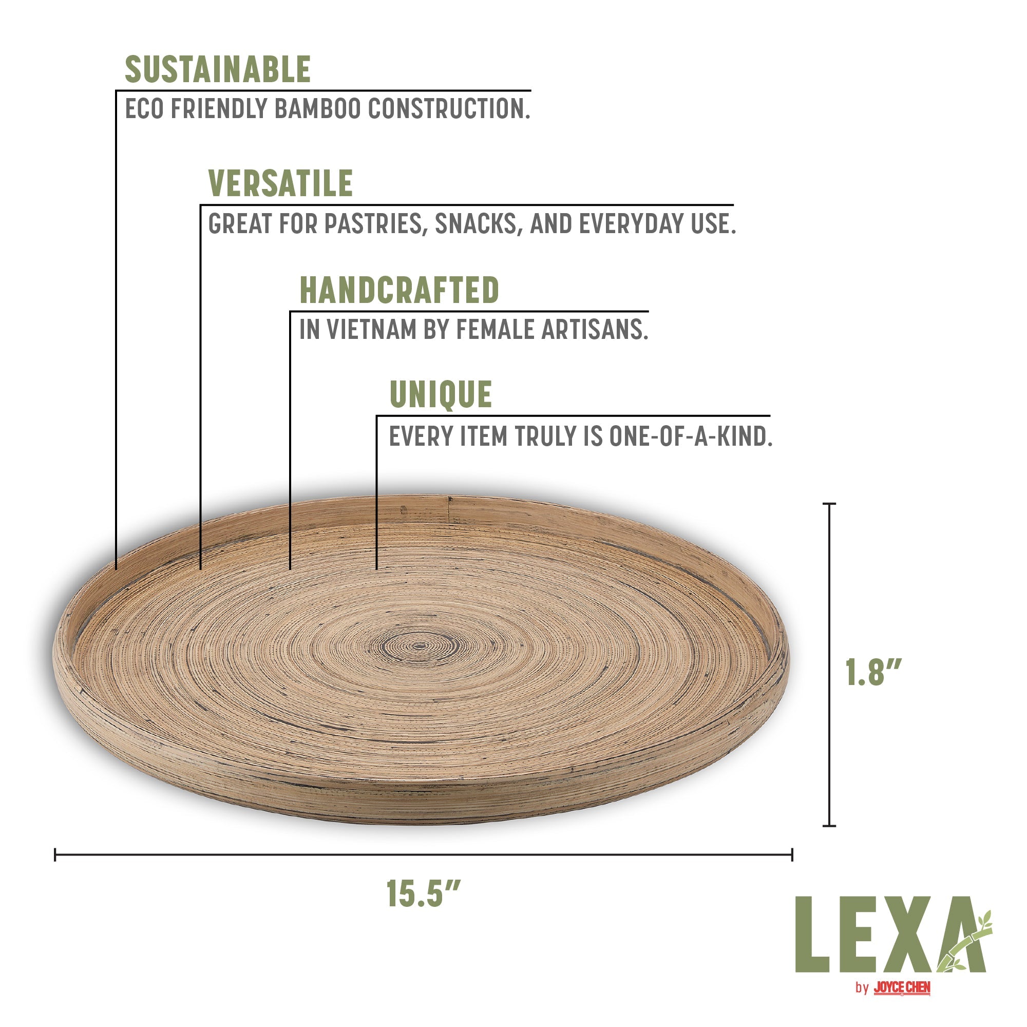 Lexa Bamboo Serving Tray, 16 Inch