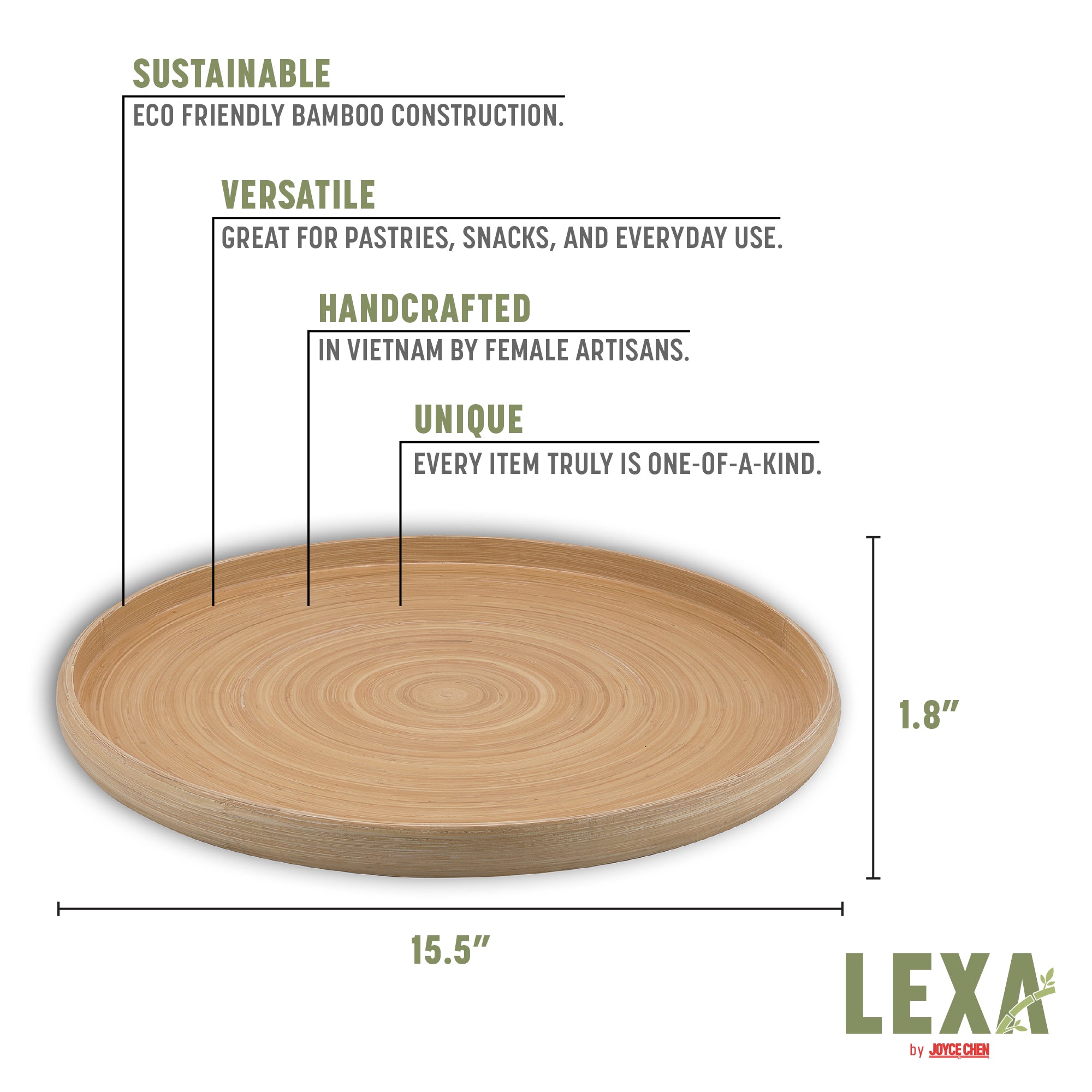 Lexa Bamboo Serving Tray, 16 Inch