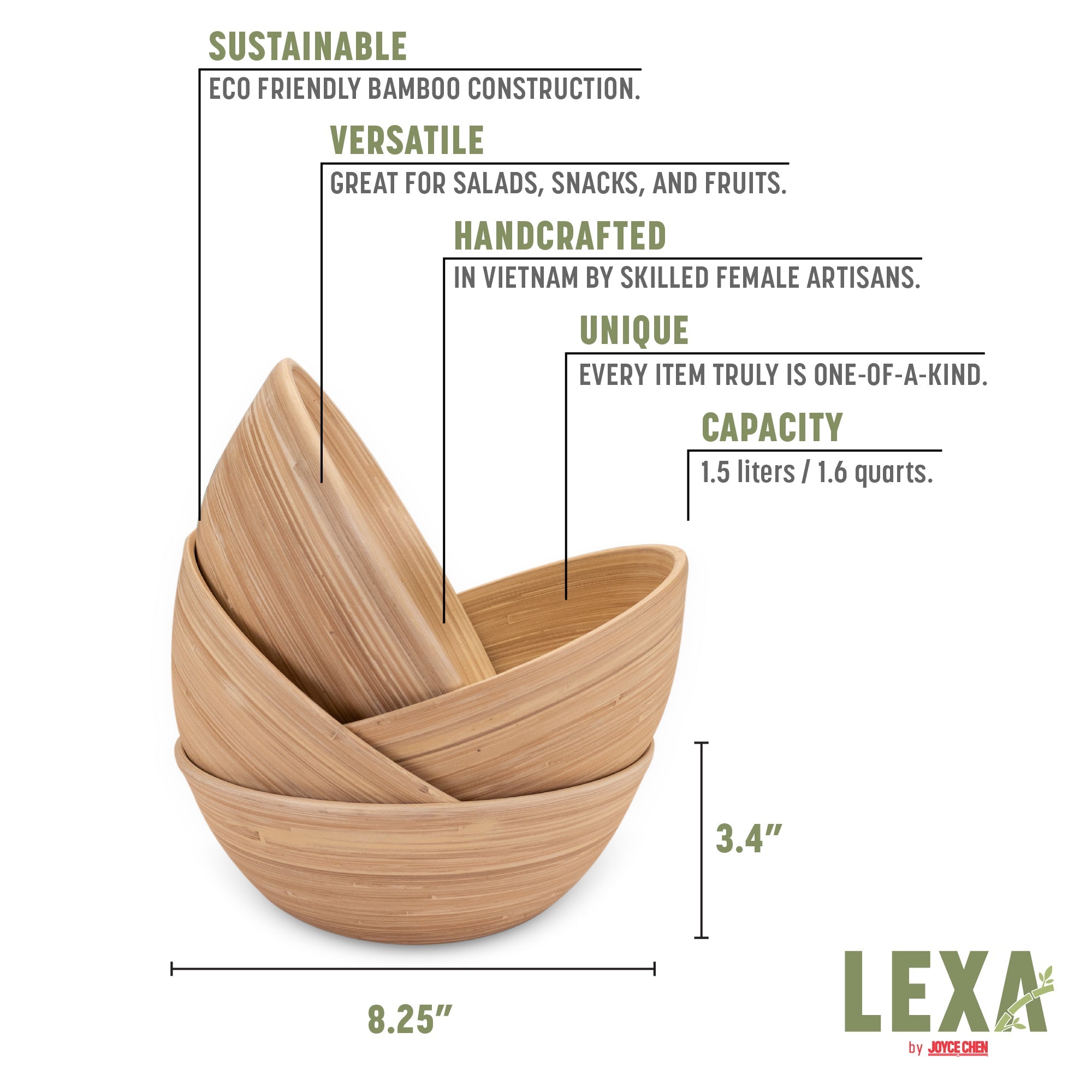 Lexa Bamboo Salad Bowl Set, 8 Inch