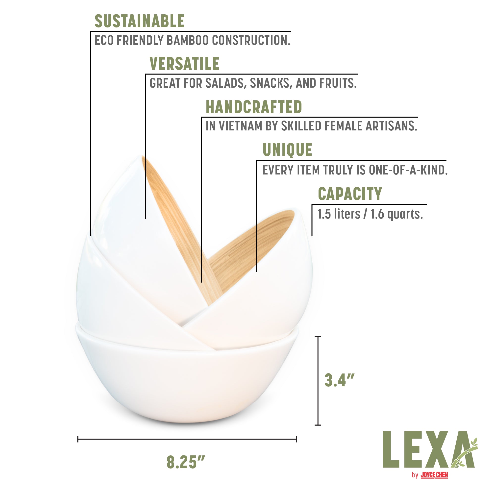 Lexa Bamboo Salad Bowl Set, 8 Inch